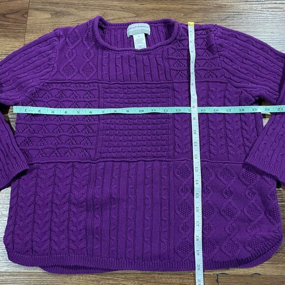 Alfred Dunner Purple Cable Knit Patchwork Sweater Long Sleeve Women Large Petite - Picture 2 of 5